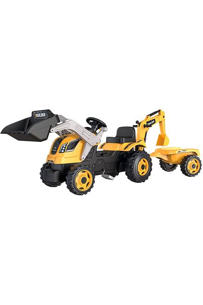 Smoby Tractor Cu Pedale Si Remorca Builder Max Galben