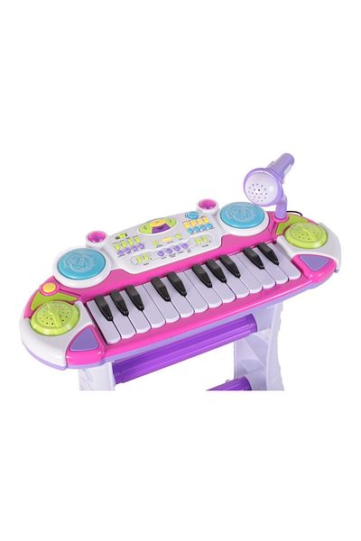 As Pian electronic Malplay, instrument muzical, cu scaun și microfon, înălțime 45 cm, roz
