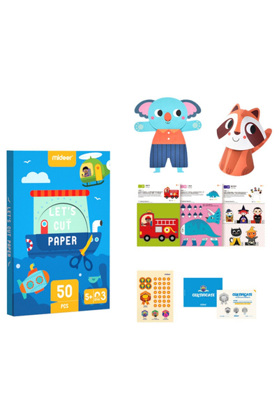 Mideer Set of Activities with Paper Cutting and Trimming Exercises, Let's Cut Paper, Level 03 Advanced