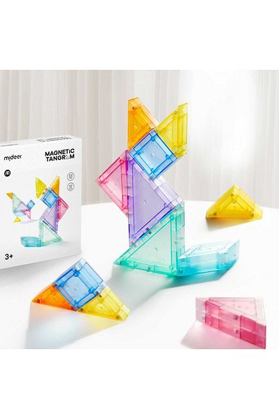 Mideer Joc Tangram Magnetic, 7 Piese Magnetice, Clepsidra Si 100 Modele Puzzle