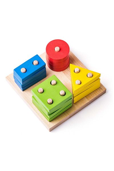 Woody Wooden Toy - Shape Sorting And Stacking Board