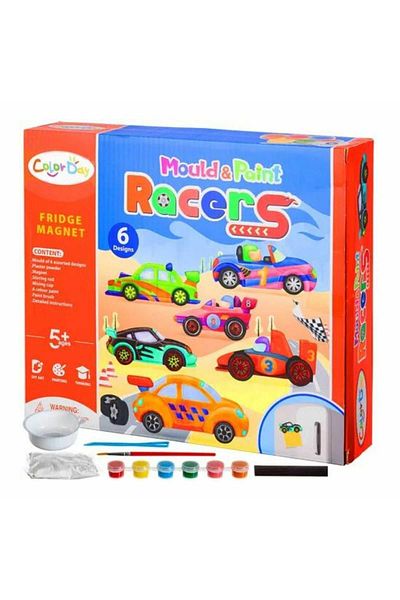 Micostore Figurine Din Ipsos De Pictat Pentru Copii,kit Complet Cu Magnet Pentru Frigider,model Masini