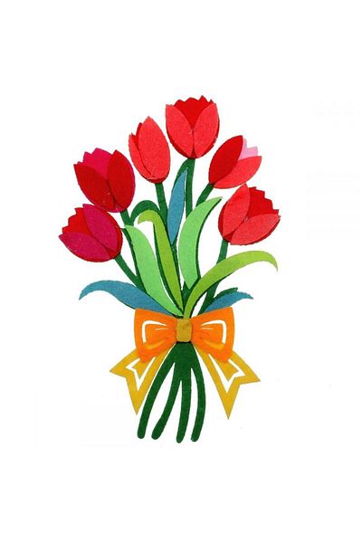 Micostore Tulips, Set Of 2 Flower Bouquets, Made Of Felt, 20 Cm, Art & Craft Accessories For Children