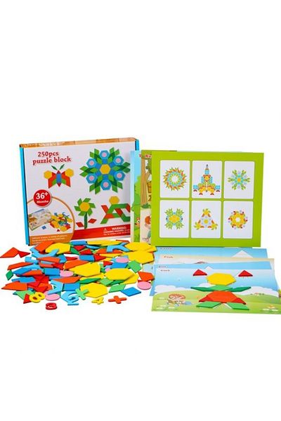 Micostore Tangram Game With 250 Wooden Pieces And Patterns