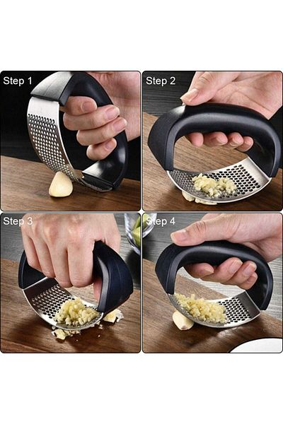 Micostore Presa Usturoi, Zdrobitor Manual, Neagra, Curbata, Inox, Usor De Curatat