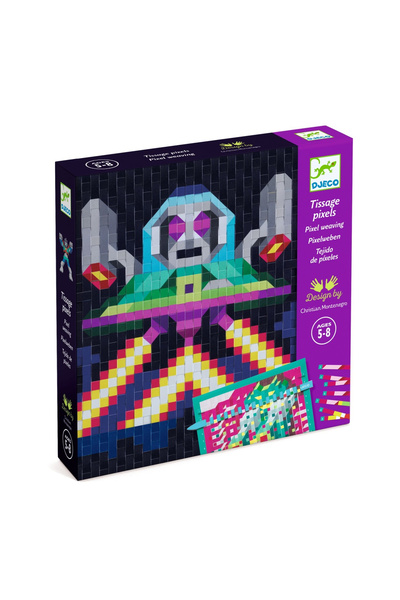 djeco Творческа игра на тъкане с хартиени ленти с пикселен арт модел, тема НЛО,