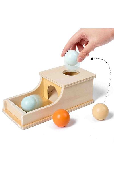 Micostore Cutia Permanentei Cu 3 Bile Colorate,din Lemn,jucarie Educativa Montessori, 24 X 12 X 8.5 Cm, ​​1 An