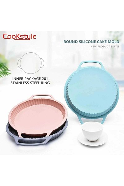 COOKSTYLE Round Baking Tray, Silicone Tart Mold, With Reinforced Handles, For Cakes, 23.5 Cm Diameter