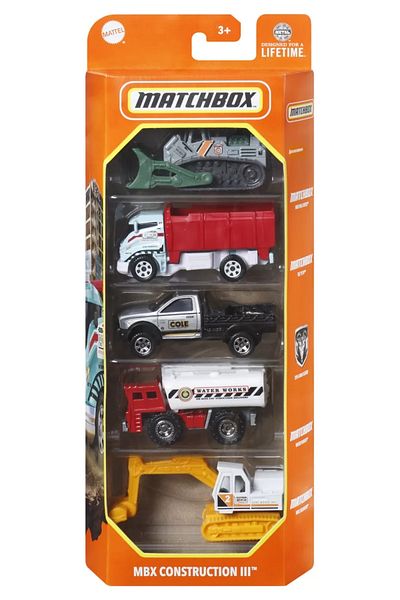 mattel Matchbox Set of 5 Metal Cars Mbx Construction Iii 1:64 Scale