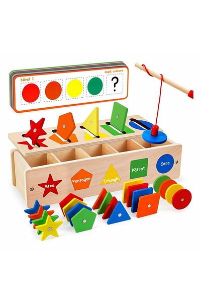 Micostore Shape and Color Sorter Toy, Classification and Magnetic Fishing Game in Romanian