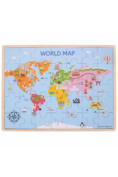 BigJigs Dřevěné puzzle - Mapa světa - 35 dílků