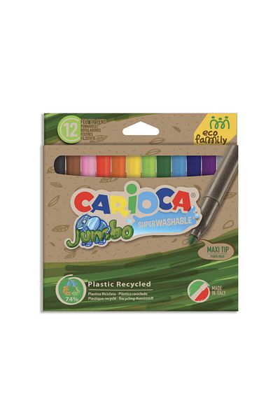 CARIOCA Jumbo Eco Washable Markers, Round Tip - 12 Colors/set