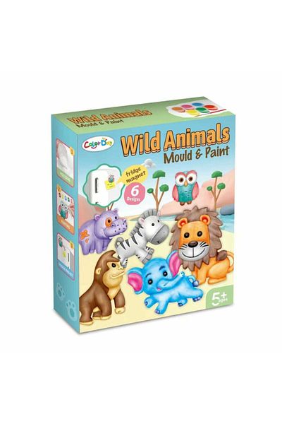 Micostore Wild Animals, Plaster Figurines to Paint for Children, Complete Diy Kit