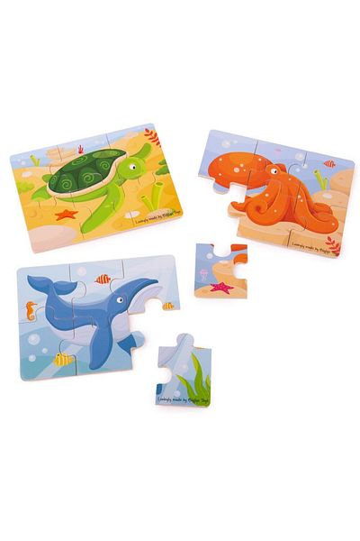 BigJigs Set of 3 wooden puzzles - Aquatic world