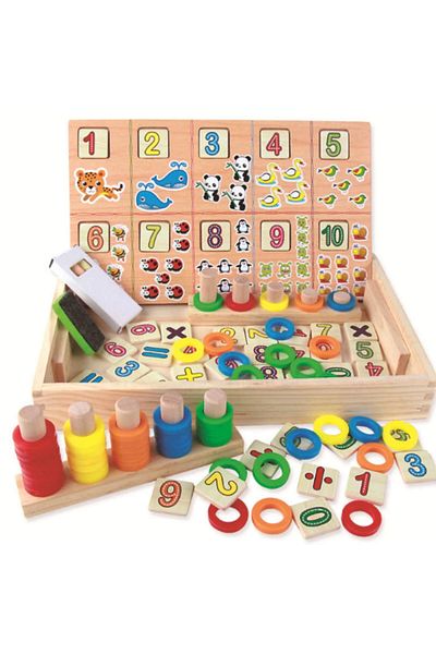 Micostore Joc Educativ Din Lemn Pentru Copii, Tablita Pentru Scris Cu Creta,piese Cifre Si Imagini,montessori