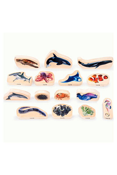 TickiT Blocuri Din Lemn Cu Animale Marine, 15 Piese,