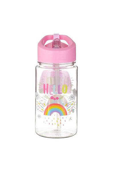 Micostore Children's Water Bottle With Straw, Pink, Rainbow With Rainbow Label, 440 Ml, Pop Up, School And Kindergarten