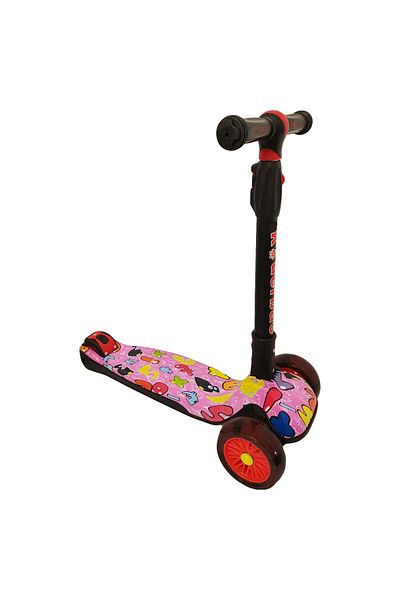 Micostore Foldable Scooter For Children, 3 Wheels With Lights, Pink/black