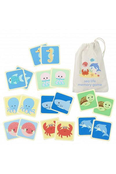 Orange Tree Toys Ξύλινο παιχνίδι μνήμης, Θαλάσσια πλάσματα,