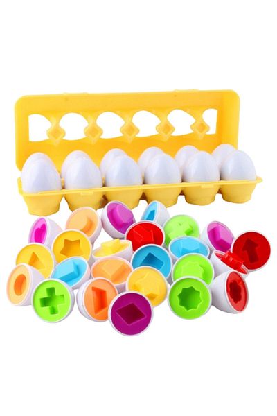 Micostore Matching Eggs Game - Match Eggs With Geometric Shapes, Set of 12 Eggs