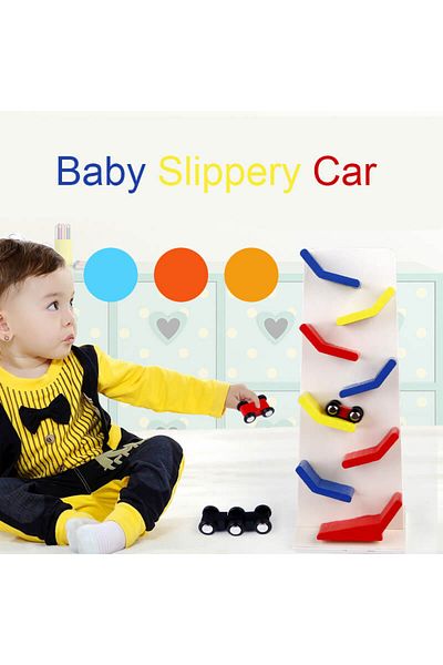 Micostore Ramp, Track With 3 Sliding Cars, Wooden Toy
