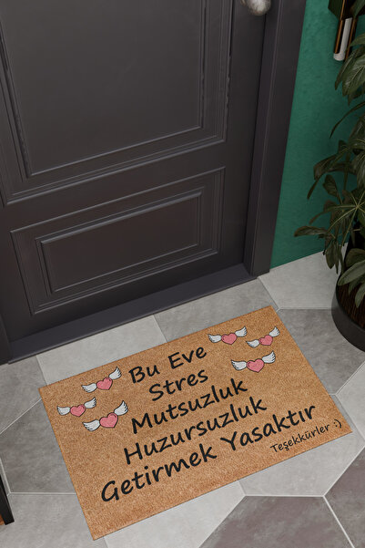 Charmbi Bu Eve Stres Giremez Dekoratif Çok Amaçlı İç ve Dış Kapı Paspası
