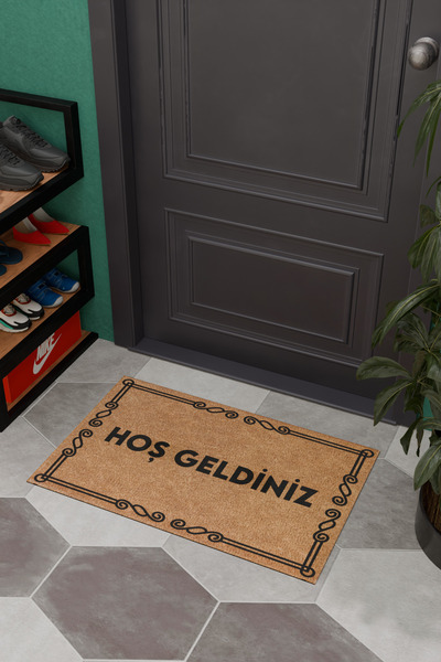 Charmbi Hoş Geldiniz Sade Çerçeveli Dekoratif Çok Amaçlı İç ve Dış Kapı Paspası