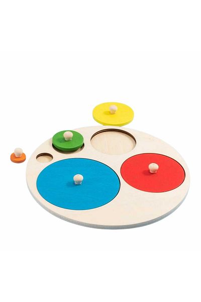 Micostore Joc Lemn Montessori, Puzzle 5 Cercuri Cu Maner, Incastru, 20 Cm