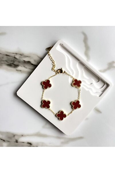Ervalina Adjustable Clover Leaf Steel Bracelet Gold Red Color