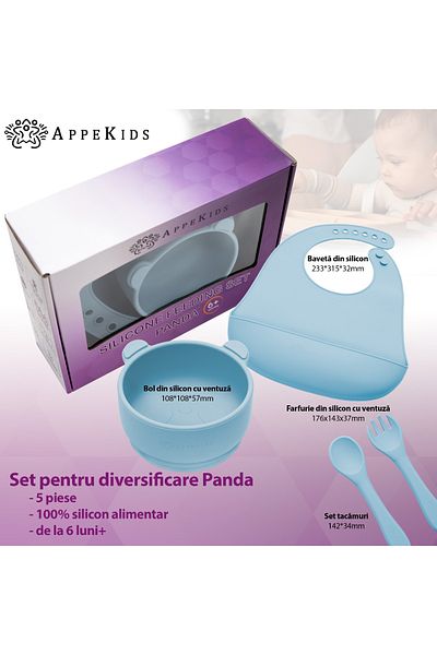 APPEKIDS Set Diversificare, , 100% Silicon, Panda - Aqua Blue
