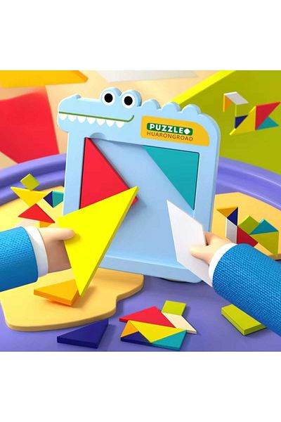 Micostore Tangram Game, 7 Pieces, Crocodile Shape, Educational Plastic Puzzle, 14.7 X 16.2 X 1.3 Cm, 2 Colors