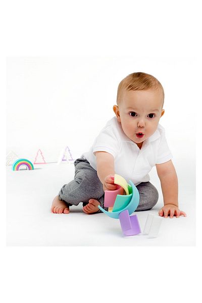 DENA TOYS Rainbow, joc montessori de stivuire, 6 piese, nordic