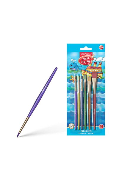 Erich Krause Children's Painting Brushes, Synthetic Hair, Short And Rounded Handle, Set Of 6 Pieces
