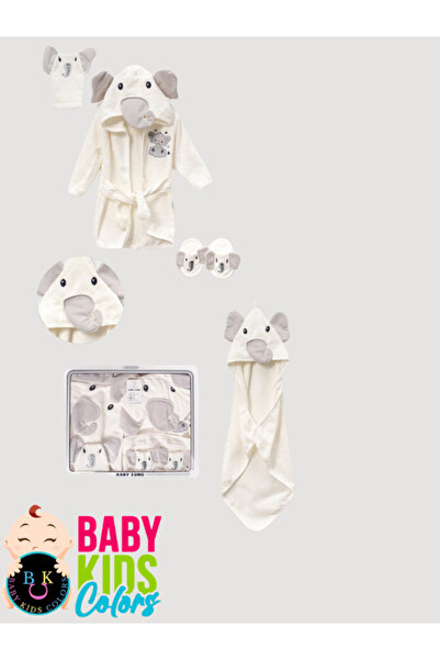 baby kids colors طقم روب حمام للأطفال مكون من 4 قطع مصنوع من القطن بنسبة 100%