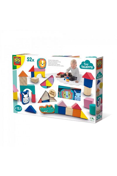 SES Creative Colorful Wooden Cubes With Animals (50 PIECES)