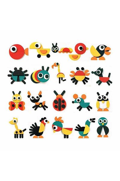 Micostore Tangram Ze Geoanimo, Wooden Game, 30 Pieces, Educational, Geometric Shapes, Creative, Shapes
