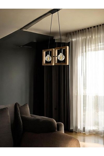 ONUR AVİZE Retro Rustic Decorative Antique 2-Piece Natural Wood Chandelier