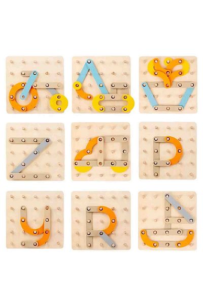 Micostore Geoboard, Alphabetical Educational Wooden Game, Multifunctional, Forms Letters, Numbers, Shapes