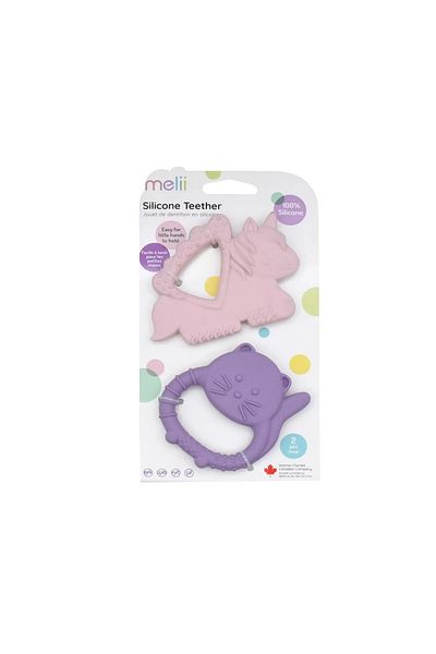 Melii Set of 2 Silicone Teething Toys Unicorn Cat Pattern