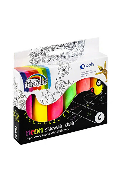 Fiorello Colored Chalk For Drawing On Asphalt, Thick, Set Of 6 Pieces, Neon C...