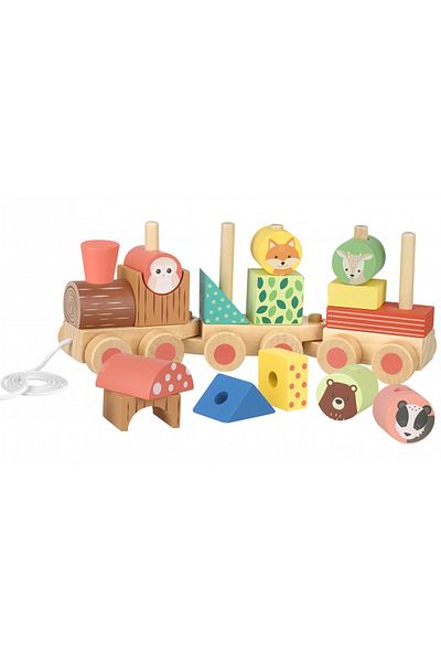 Orange Tree Toys Ξύλινο τρένο με σχήματα και ζώα,