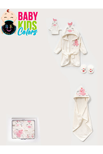 baby kids colors طقم روب حمام للأطفال بغطاء للرأس مكون من 4 قطع مصنوع من القط...