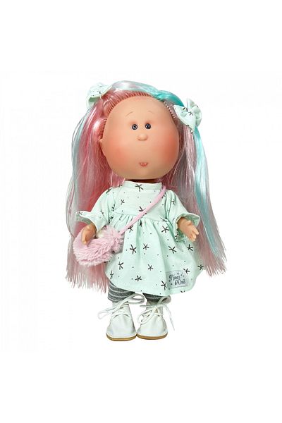 OEM Păpușa Nines D'onil, Mia, cu păr roz și șuvițe verzi, cu articulații, cu parfum de vanilie, 30 cm