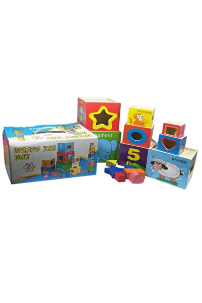 Micostore Ξύλινος Πύργος Montessori 8 Κύβοι με Αριθμούς, Σχήματα και Ζώα