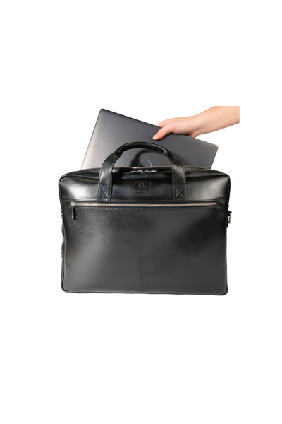 Exacompta Dvojitá brašna z pravé kůže, na notebook 15,6", 2 přihrádky, odolná, elegantní, černá barva