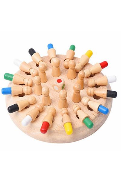 Micostore Joc De Memorie Pentru Copii, Tip Sah Cu 24 Pioni, Din Lemn, 16 Cm, Memory Chess, 3 Ani