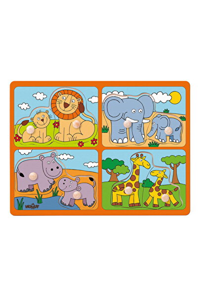Woody Ξύλινο Παζλ με Κουμπιά - Άγρια Ζώα και τα Λιχουδιές τους
