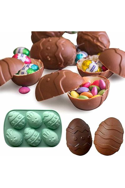 Micostore Silicone Baking Mold, Easter Eggs, Green, 6 Compartments, 27 X 17 X 3 Cm
