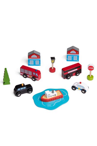 BIGJIGS Toys Set 5 vehicule din lemn
