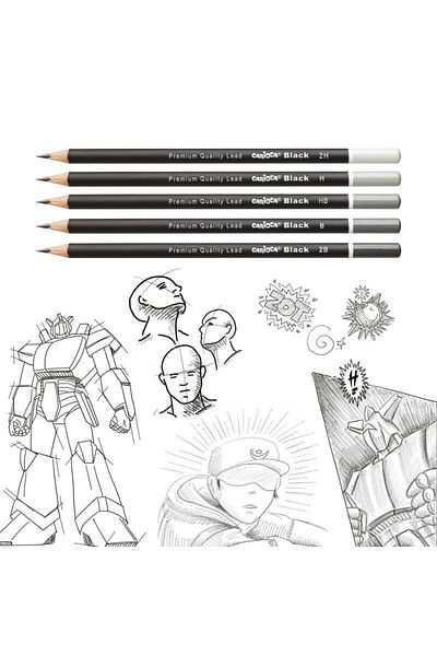 CARIOCA Set Of 5 Pencils, 2b, B, Hb, H, 2h, With Graphite Lead